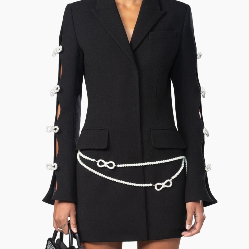 NWT Mach & Mach ​Crystal & Faux Pearl-Embellished Blazer Minidress